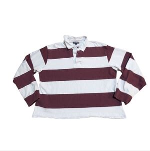 Sport-Tek Classic 2XL Sleeve Rugby Polo Maroon Red White Stripe Preppy